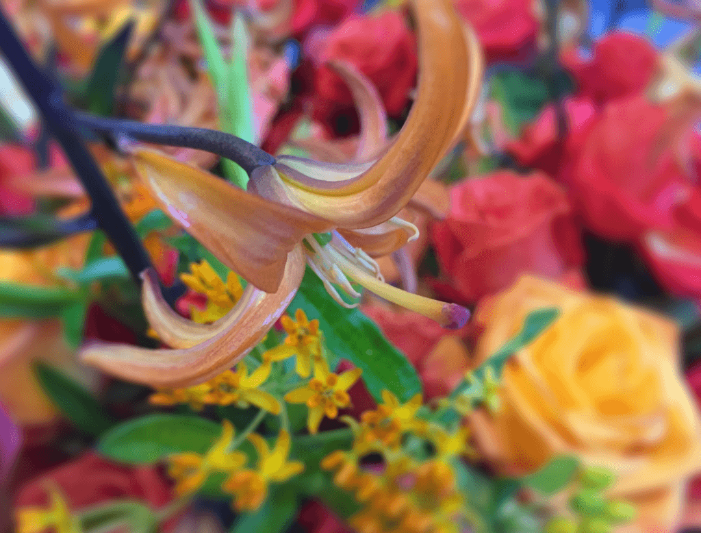 Orchidee Gesteck Rosen Orange