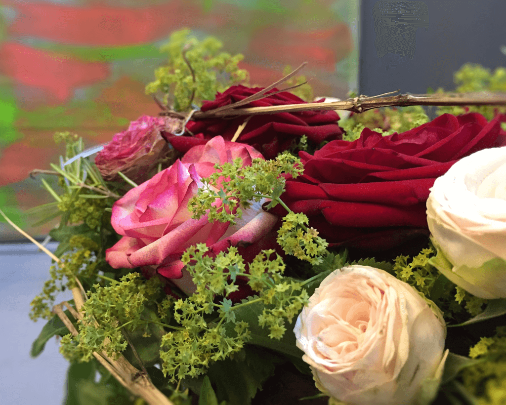Rosen Gesteck Rot Lachs